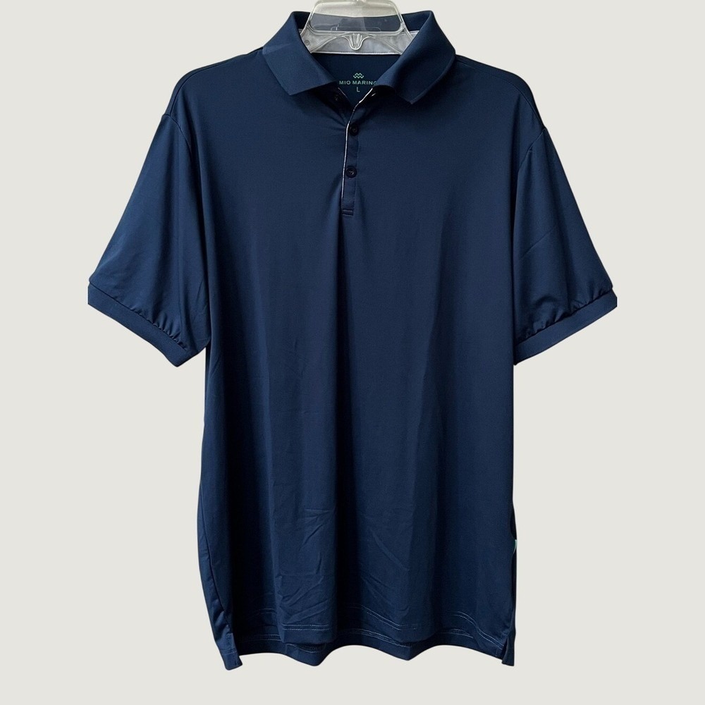 Mio Marino Mens Large Navy Blue Performance Golf Polo Shirt Moisture Wicking